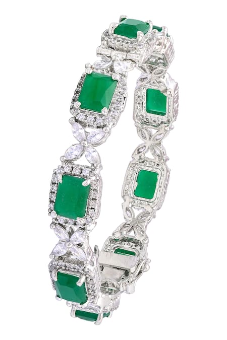 Prihan Luxury Jewelry Green Stones, Crystals Rhodium Plated Bangle Set Online at Aza Fashions Prihan Luxury Jewelry_Green Stones, Crystals Rhodium Plated Bangle Set _Online_at_Aza_Fashions