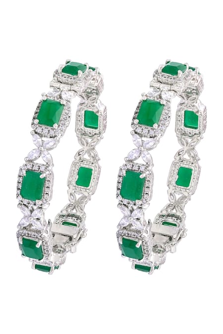 Prihan Luxury Jewelry Green Rhodium Plated Bangle Set 