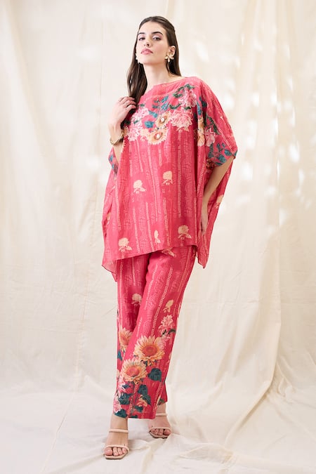 Soup By Sougat Paul Pink Linen Embroidery Round Neck Kimono Co-ord Set 