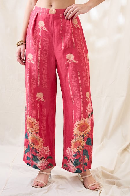 Shop_Soup By Sougat Paul_Pink Linen Embroidery Round Neck Kimono Co-ord Set _Online_at_Aza_Fashions
