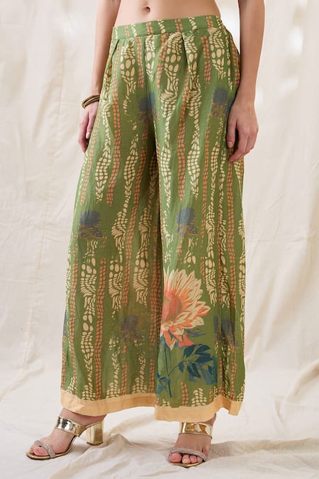 Buy_Soup By Sougat Paul_Green Linen Embroidery Collared Ravya Co-ord Set _Online_at_Aza_Fashions