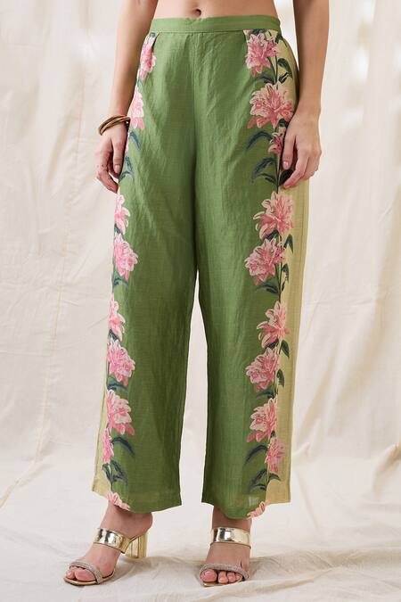 Soup By Sougat Paul_Green Linen Embroidery Mandarin Collar Ravya Embellished Co-ord Set _at_Aza_Fashions