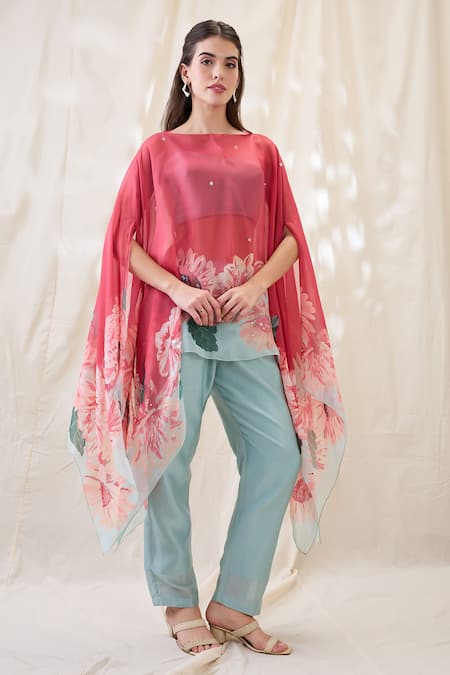 Soup By Sougat Paul Pink Chanderi Ravya Embellished Cape Co-ord Set 