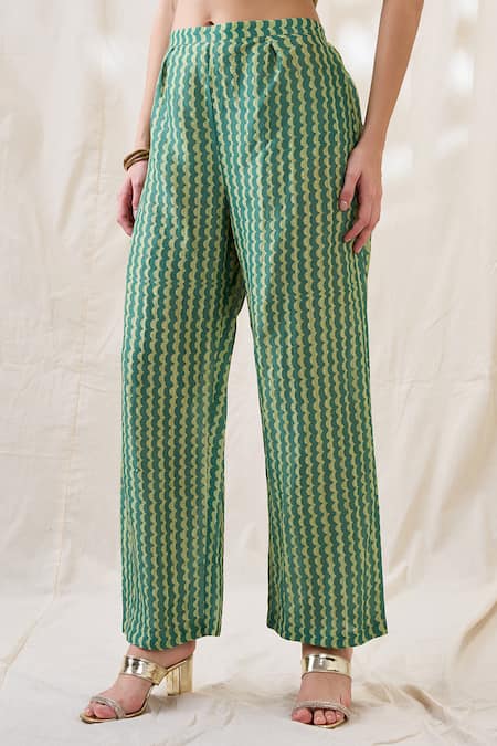 Buy_Soup By Sougat Paul_Green Linen Embroidery Mandarin Collar Noorani Embellished Kurta Set _Online_at_Aza_Fashions