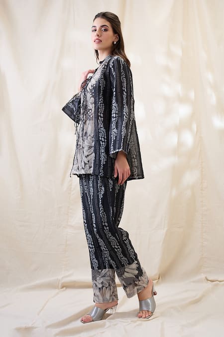 Buy_Soup By Sougat Paul_Black Linen Embroidery Round Neck Hand Co-ord Set _Online_at_Aza_Fashions