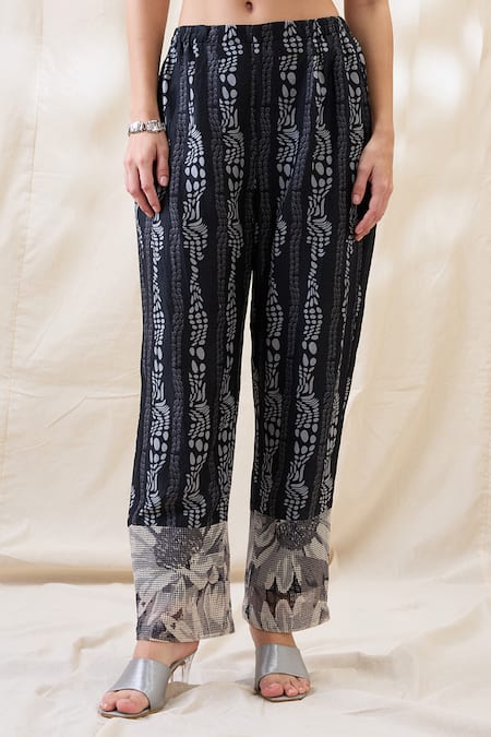 Shop_Soup By Sougat Paul_Black Linen Embroidery Round Neck Hand Co-ord Set _Online_at_Aza_Fashions