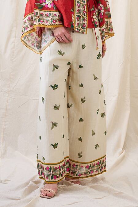 Shop_Soup By Sougat Paul_Red Linen Embroidery V-neck Gulzaar Embellished Angrakha Set _Online_at_Aza_Fashions