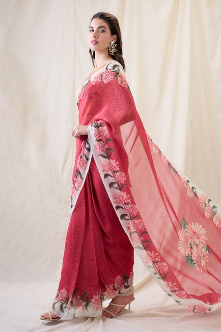 Soup By Sougat Paul_Pink Organza, Cotton, Net Embroidery Round Embellished Pre-stitched Saree Set _Online_at_Aza_Fashions