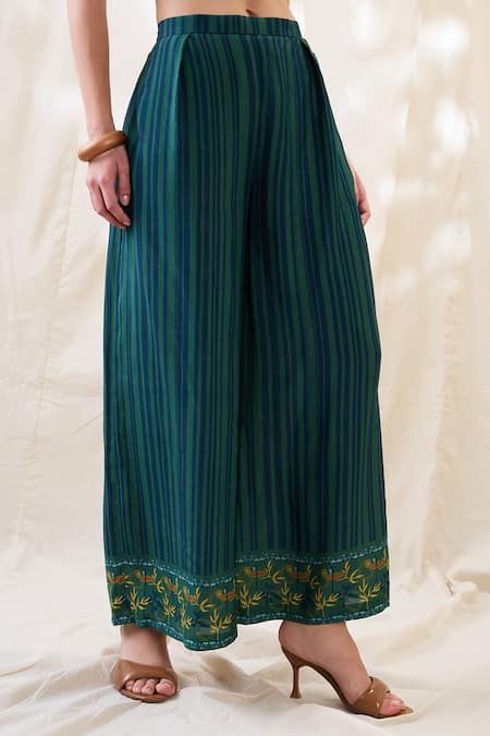 Shop_Soup By Sougat Paul_Green Chanderi Embroidery V-neck Flora Embellished Angrakha Set _Online_at_Aza_Fashions