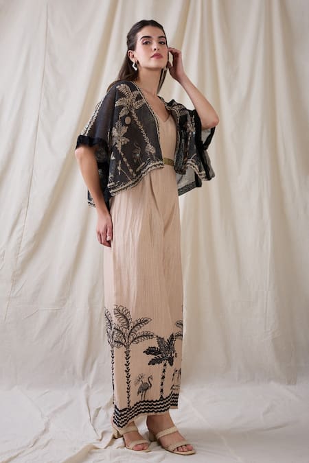 Buy Soup By Sougat Paul Beige Cotton, Silk, Net Embroidery, Sequins Noorani Printed Jumpsuit And Jacket Online at Aza Fashions Buy_Soup By Sougat Paul_Beige Cotton, Silk, Net Embroidery, Sequins Noorani Printed Jumpsuit And Jacket _Online_at_Aza_Fashions