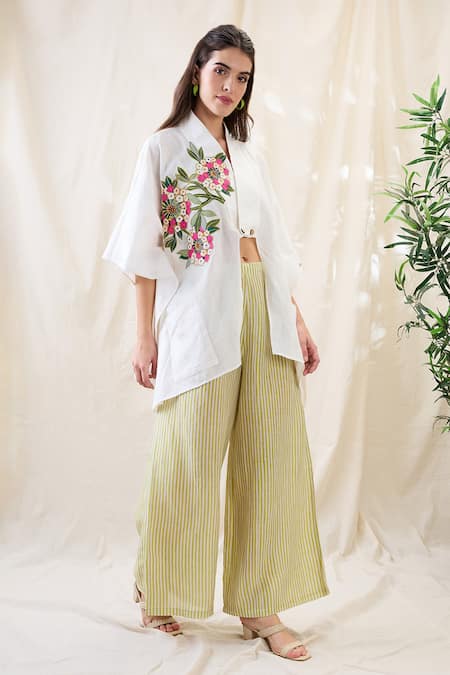 Buy Soup By Sougat Paul White Linen Embroidery Shawl Neck Gulzaar Appliqued Co-ord Set Online at Aza Fashions Buy_Soup By Sougat Paul_White Linen Embroidery Shawl Neck Gulzaar Appliqued Co-ord Set _Online_at_Aza_Fashions