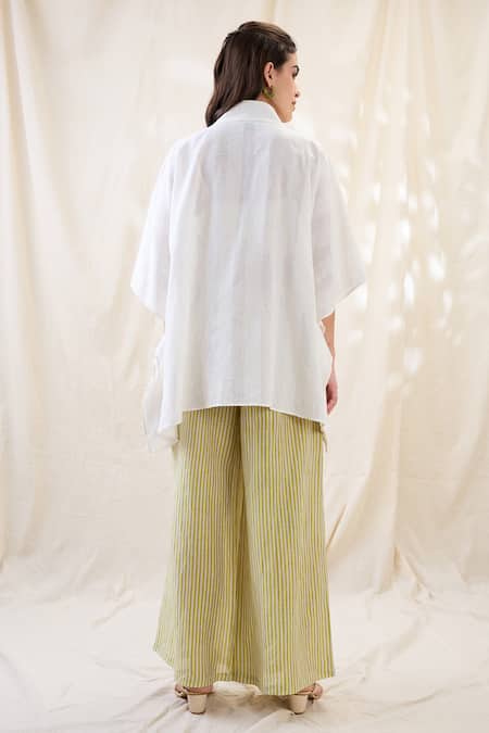 Shop Soup By Sougat Paul White Linen Embroidery Shawl Neck Gulzaar Appliqued Co-ord Set at Aza Fashions Shop_Soup By Sougat Paul_White Linen Embroidery Shawl Neck Gulzaar Appliqued Co-ord Set _at_Aza_Fashions