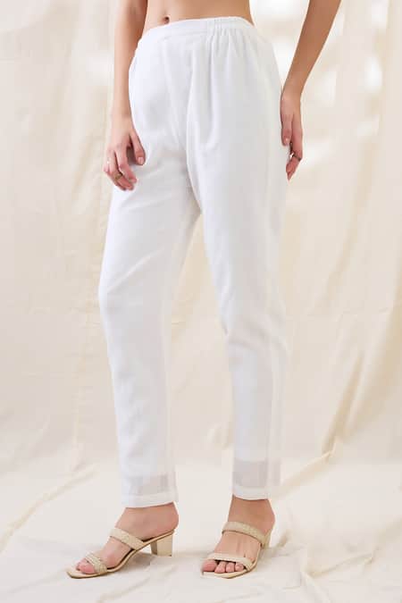 Shop_Soup By Sougat Paul_White Linen Embroidery Collared Gulzaar Appliqued Co-ord Set _Online_at_Aza_Fashions