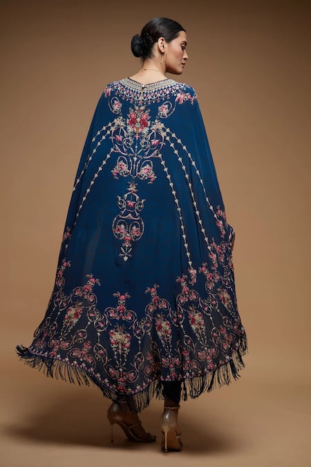 Shop Nirraamyaa Blue Bemberg, Crepe Embroidery Round Neck Rhinestone Embellished Dhoti Set at Aza Fashions Shop_Nirraamyaa_Blue Bemberg, Crepe Embroidery Round Neck Rhinestone Embellished Dhoti Set _at_Aza_Fashions