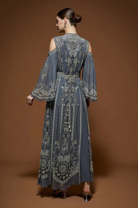 Nirraamyaa Designer Rhinestone Kaftan with Belt 