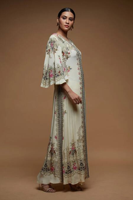 Buy Nirraamyaa Beige Bemberg, Crepe Rhinestones Round Neck Embellished Jacket Set Online at Aza Fashions Buy_Nirraamyaa_Beige Bemberg, Crepe Rhinestones Round Neck Embellished Jacket Set _Online_at_Aza_Fashions