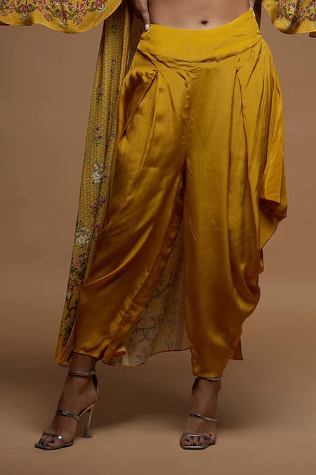 Buy_Nirraamyaa_Mustard Bemberg, Crepe Rhinestones Round Neck Embellished Jacket Set _Online_at_Aza_Fashions
