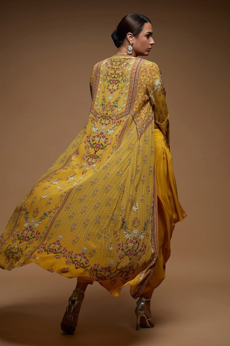 Nirraamyaa Mustard Rhinestone Embellished Jacket Set 