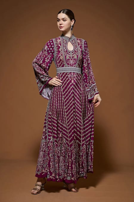 NIRRAAMYAA Fuschia Rhinestone Work Tunic 