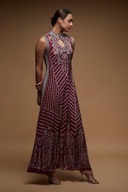 Nirraamyaa Wine Rhinestone Embellished Tunic 