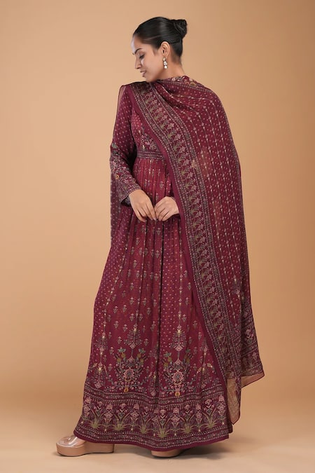 Shop_Nirraamyaa_Maroon Doriya, Crepe Rhinestones, Gota Patti High Hand Embroidered Kurta Set _Online_at_Aza_Fashions