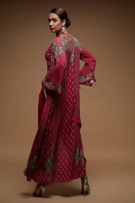 Nirraamyaa Fuschia Rhinestone Work Jacket Set 