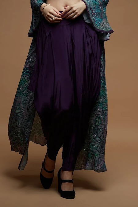 Buy_Nirraamyaa_Green Bemberg, Crepe Rhinestones Round Neck Teal Work Blouse Pant Jacket Set _Online_at_Aza_Fashions