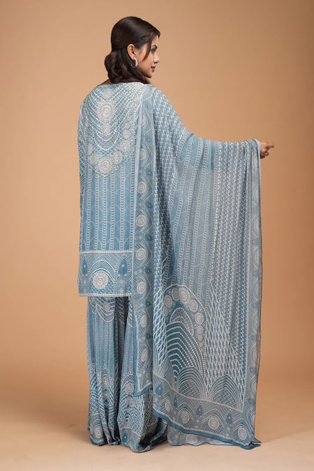 Nirraamyaa Aqua Rhinestone Embellished Kurta Set 