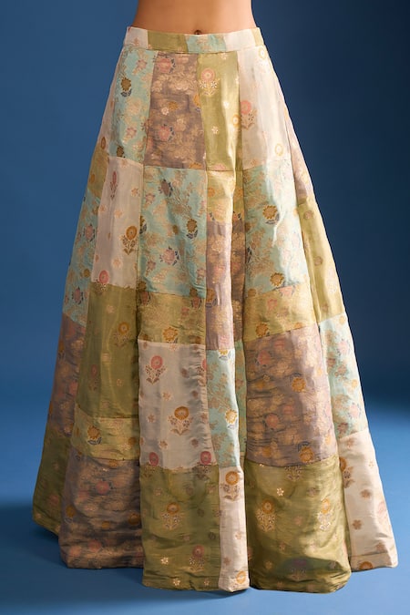 Buy_Naintara Bajaj_Multi Color Brocade, Silk Embroidery V-neck Lehenga Set _Online_at_Aza_Fashions