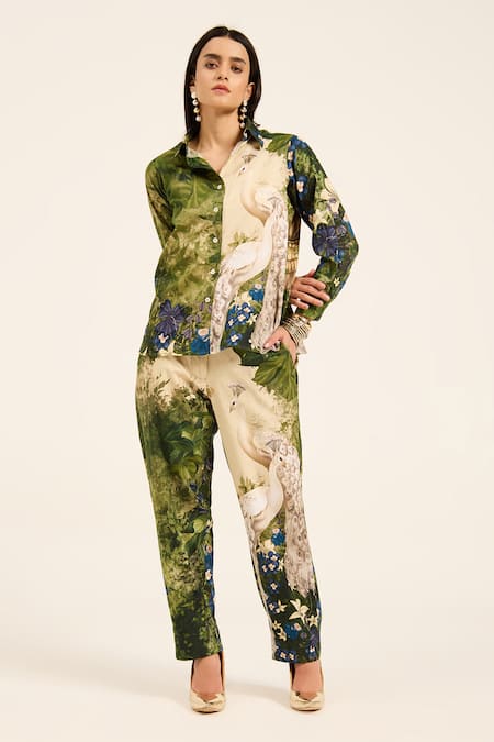 Ruhr India Multi Color Cotton Satin Collared Floral Print Meera Coord Set 