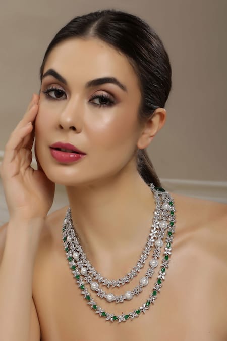 Ruby Raang Green Emerald Layered Long Necklace 