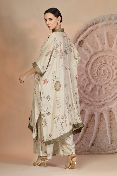 Soniya G Grey Embroidered Kaftan & Wide Legged Pant 