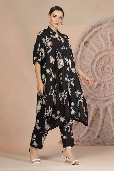 Shop_Soniya G_Black Cotton Embroidery Round Neck Shrug And Harem Pant Set _Online_at_Aza_Fashions