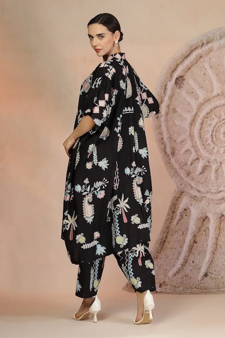 Soniya G Black Embroidered Shrug & Harem Pant Set 