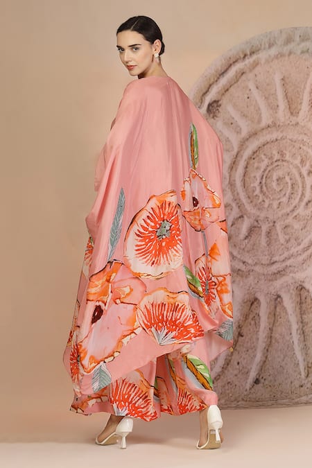 Soniya G Pastel Pink Floral Kaftan & Pant Set 
