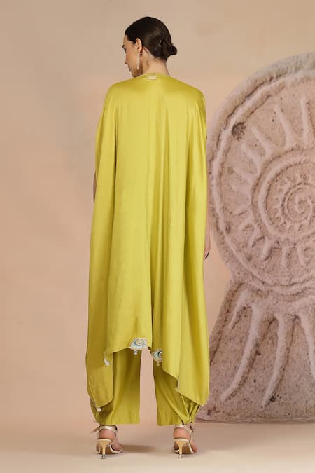 Soniya G Lime Green Asymmetric Kurta & Farshi Salwar Set 