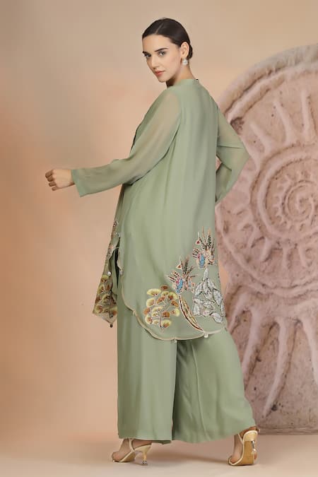 Soniya G Embroidered Pista Green Kurta & Palazzo Set 