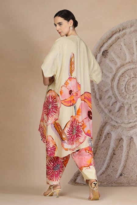 Soniya G Ivory Floral Print Kurta & Farshi Salwar Set 
