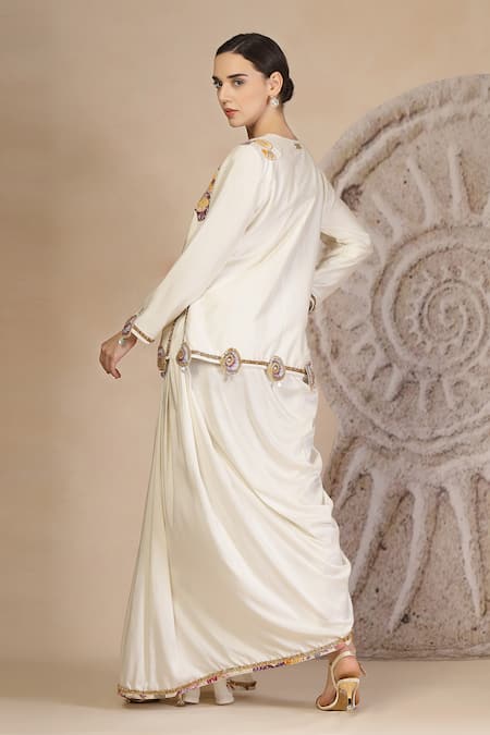 Soniya G Ivory Draped Dhoti Pant & Blouse Set 