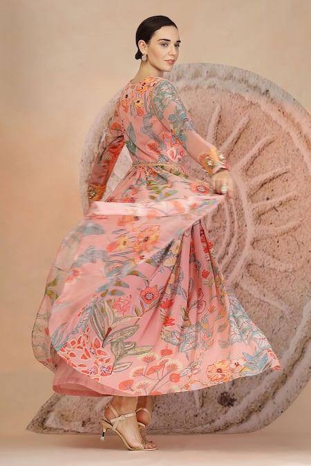 Soniya G Pastel Pink Floral Anarkali & Pant Set 