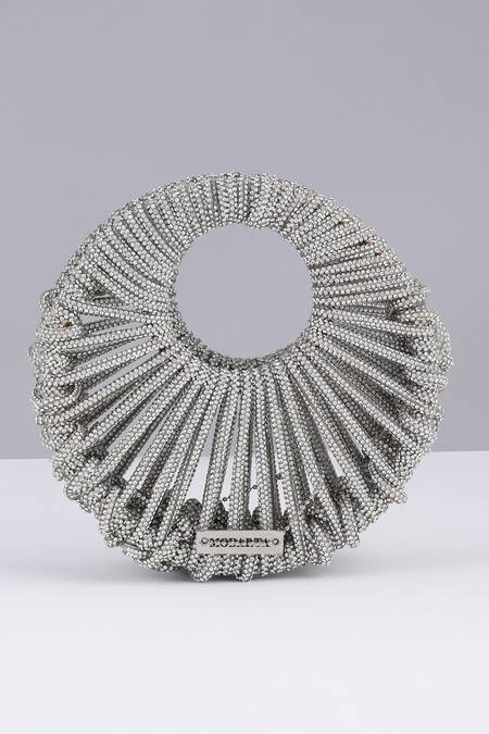 Modarta_Silver Crystals Crescent Clutch Bag _Online_at_Aza_Fashions