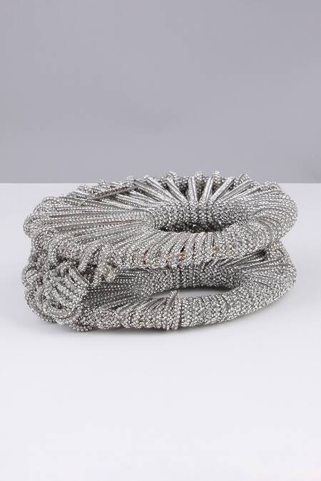 Shop_Modarta_Silver Crystals Crescent Clutch Bag _Online_at_Aza_Fashions