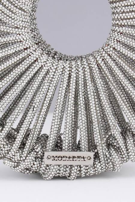 Modarta_Silver Crystals Crescent Clutch Bag _at_Aza_Fashions
