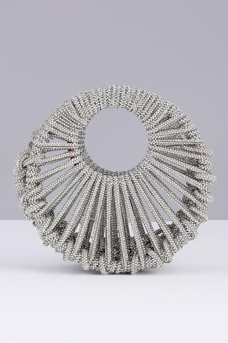 Modarta Silver Crystal Crescent Clutch Bag 
