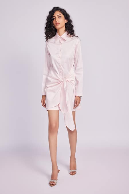 Dev And Viv Blush Cotton Collared Shirt Dress Online at Aza Fashions Dev And Viv_Blush Cotton Collared Shirt Dress _Online_at_Aza_Fashions