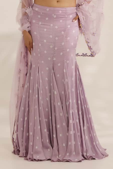 Buy_Manisha Soni Couture_Lavender Net, Silk Satin Sequins, Beads Round Neck Hand Embroidered Lehenga Set 
