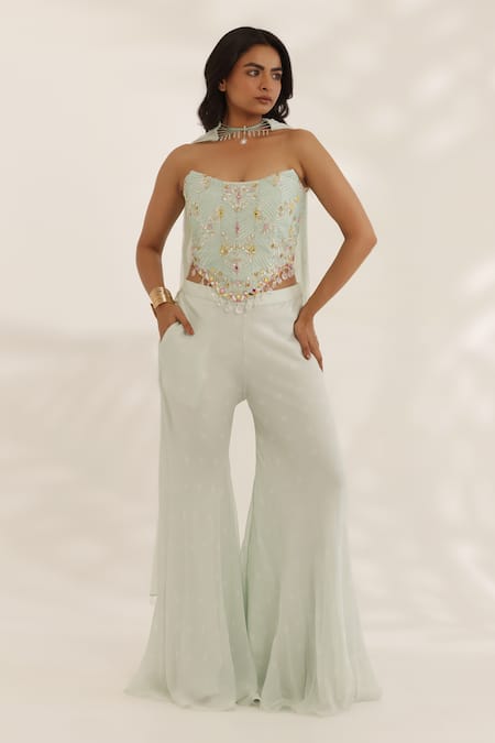 Manisha Soni Couture Mint Green Hand Embroidered Set 