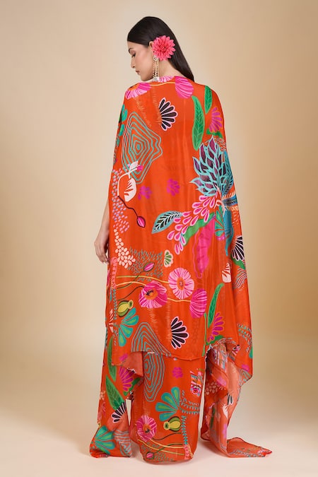 Samyukta Singhania Orange Embroidered Crop Top & Jacket Set 