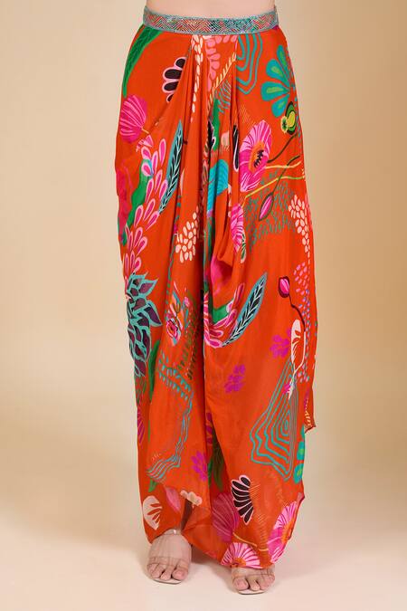 Samyukta Singhania_Orange Chinon Sequins, Cut Work Round Neck, Embroidered Crop Top And Jacket Set_at_Aza_Fashions