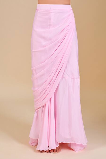 Shop Samyukta Singhania Pink Net, Chinon Sequins, Zari, Beads Embroidered Blouse And Pre-draped Saree Online at Aza Fashions Shop_Samyukta Singhania_Pink Net, Chinon Sequins, Zari, Beads Embroidered Blouse And Pre-draped Saree_Online_at_Aza_Fashions